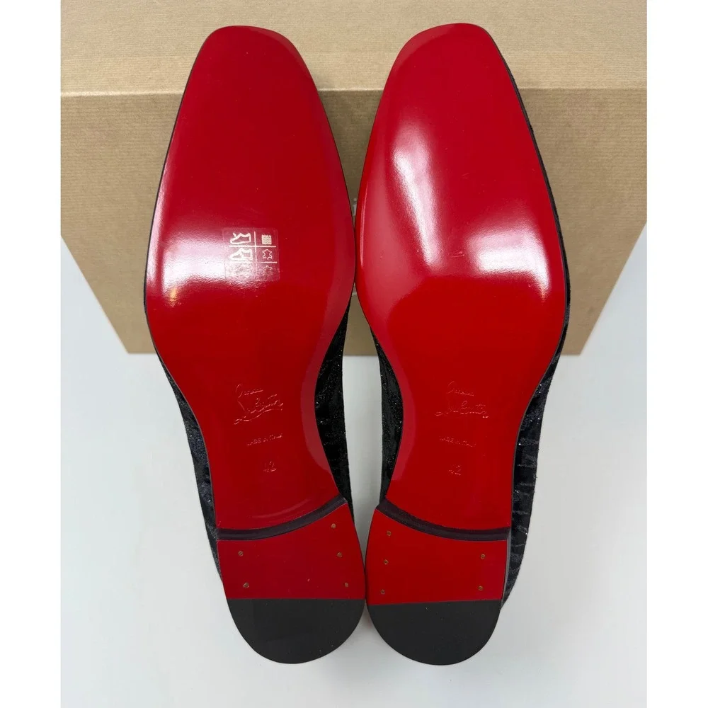 Christian Louboutin Dandy Chick Black Velvet Glitter Loafers Size 9